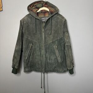Vintage Leather Limited Green Suede Bomber Jacket Lined Size Small Utility Chore
